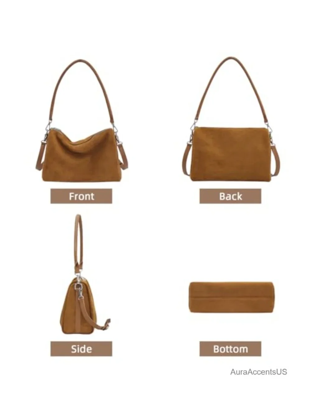 Faux Suede Slouchy Hobo Shoulder Crossbody Bag with Adjustable Straps